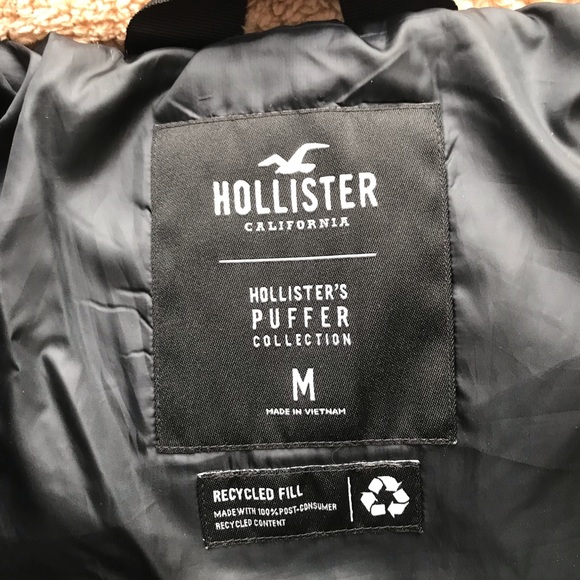 Hollister Cozy Mockneck Puffer Sherpa Jacket Beige - Picture 12 of 14